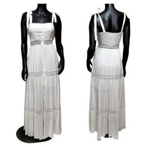 Shareen Collections Womens 8 White Gauze Knit Cutout Tie Strap Button Dress